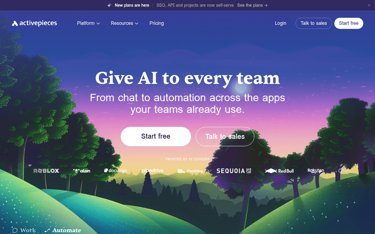 Screenshot of the Activepieces website.
