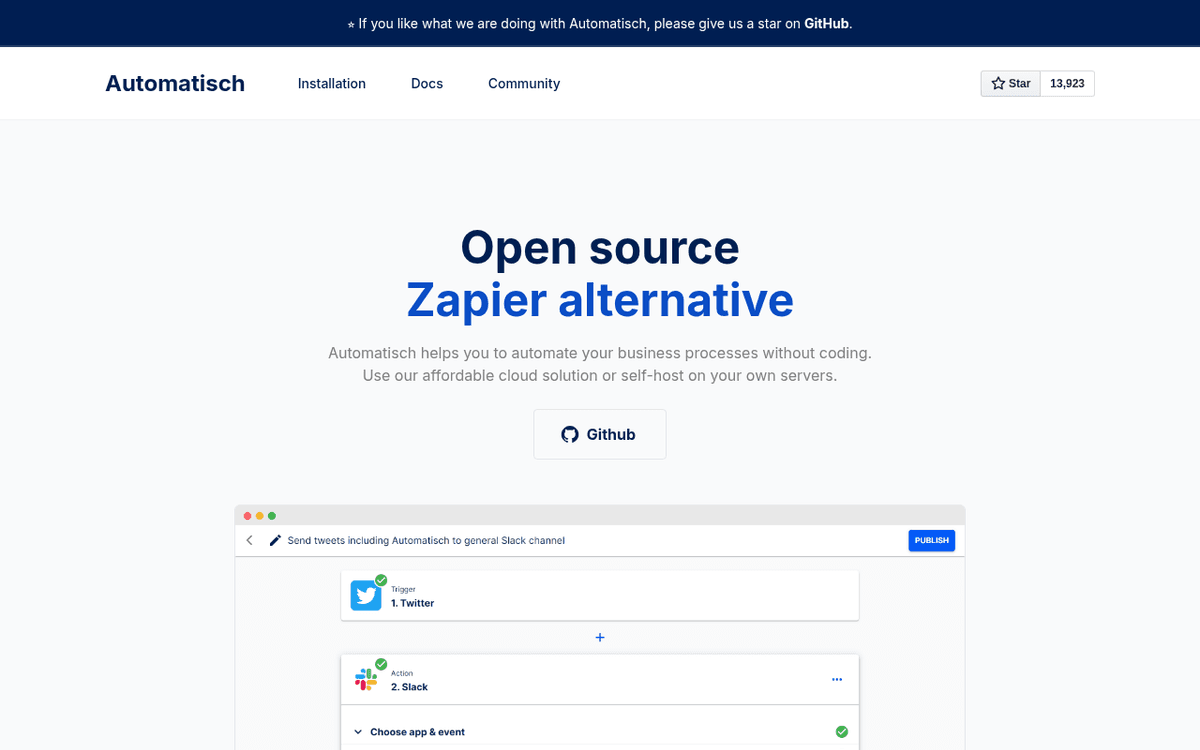 Screenshot of the Automatisch website.