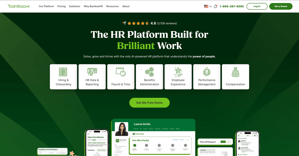 Screenshot of the BambooHR website.