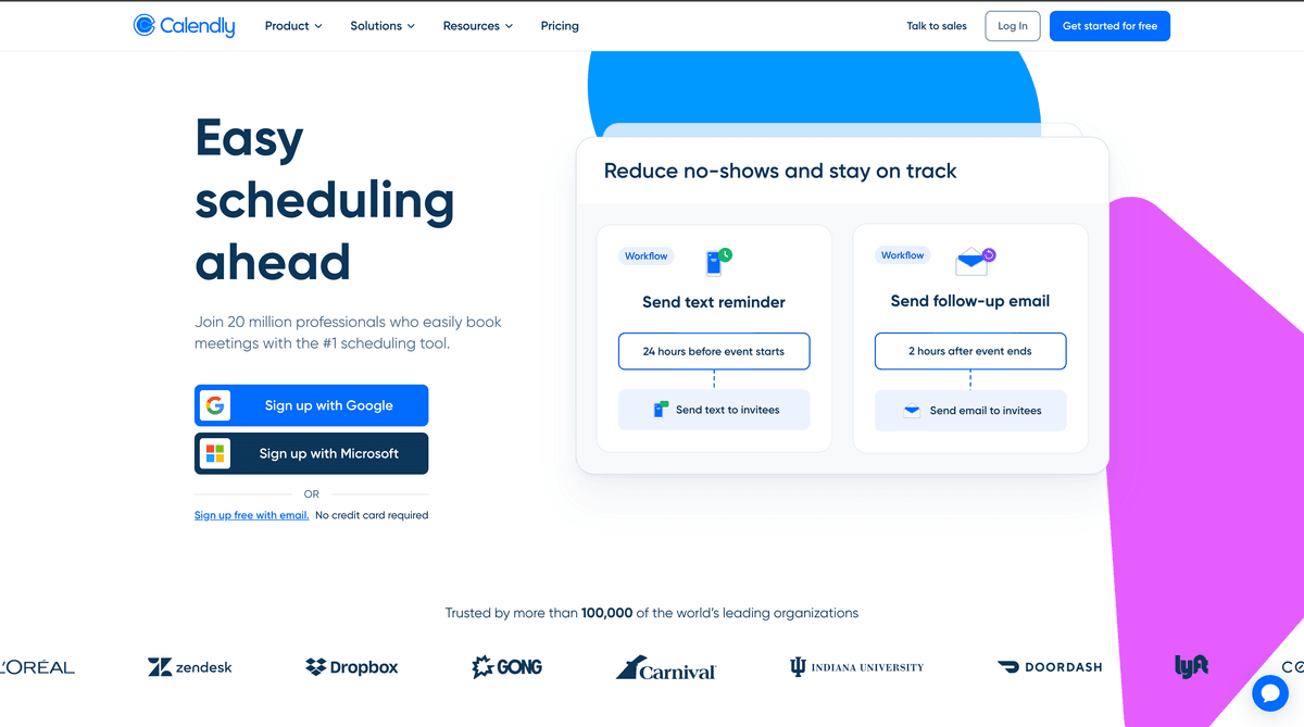 Screenshot of the Calendly website.
