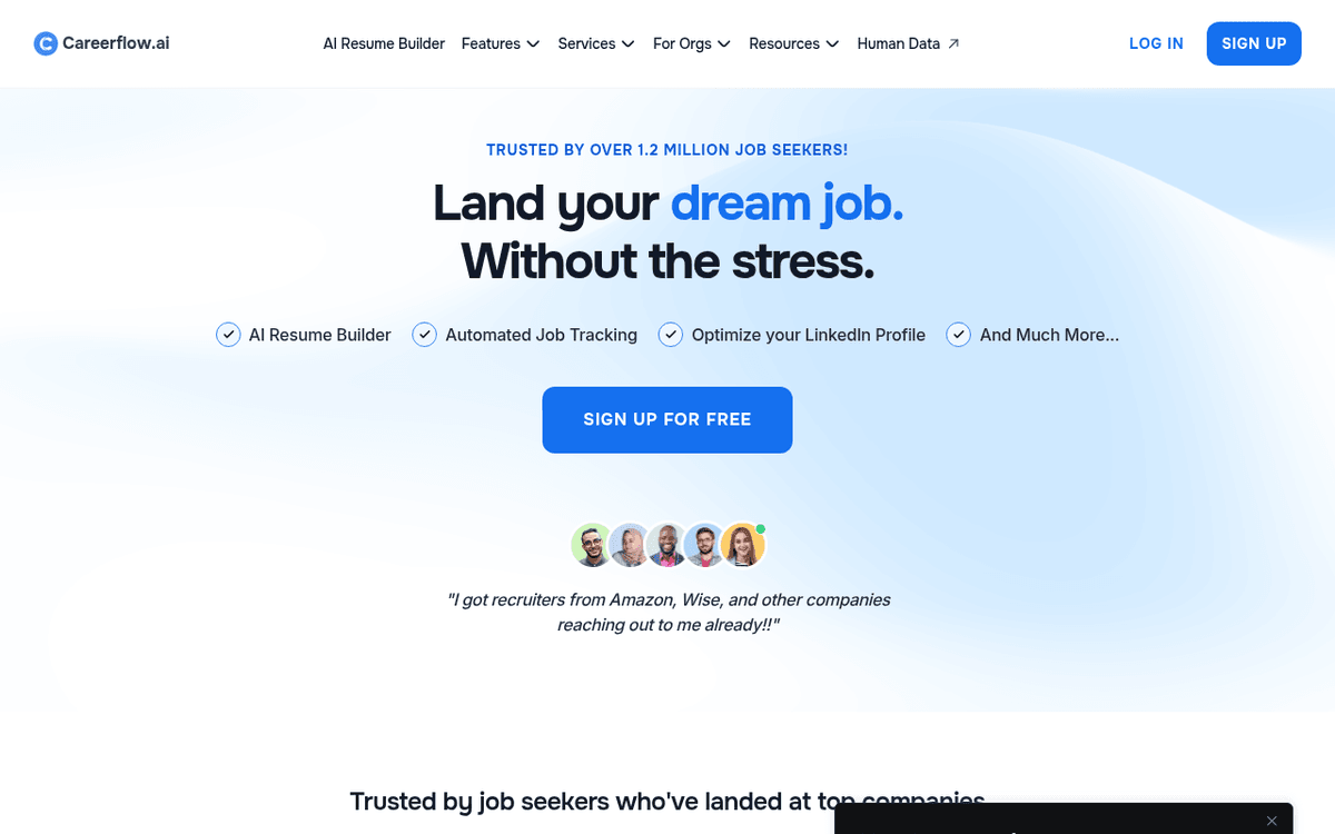 Screenshot of the Careerflow website.