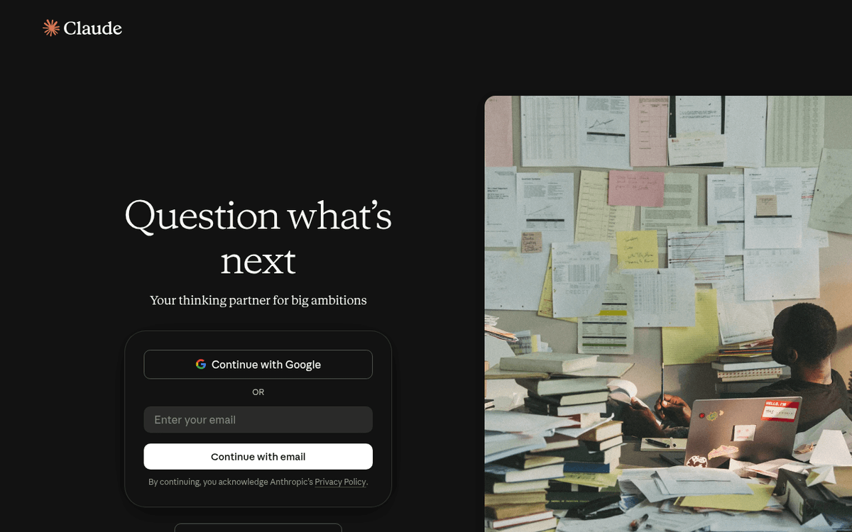 Screenshot of the Claude website.