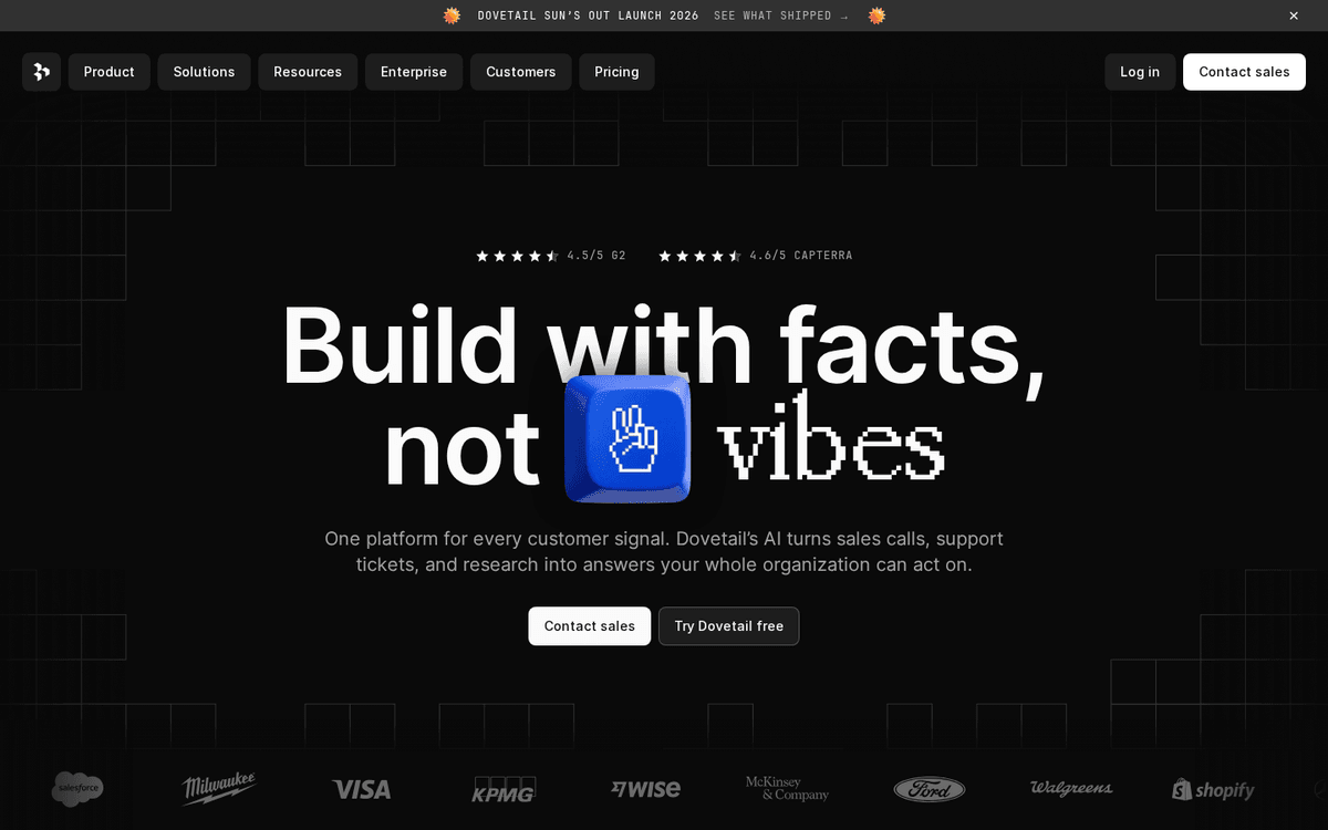 Screenshot of the Dovetail website.