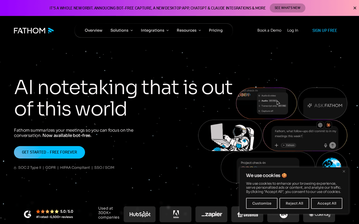 Screenshot of the Fathom website.
