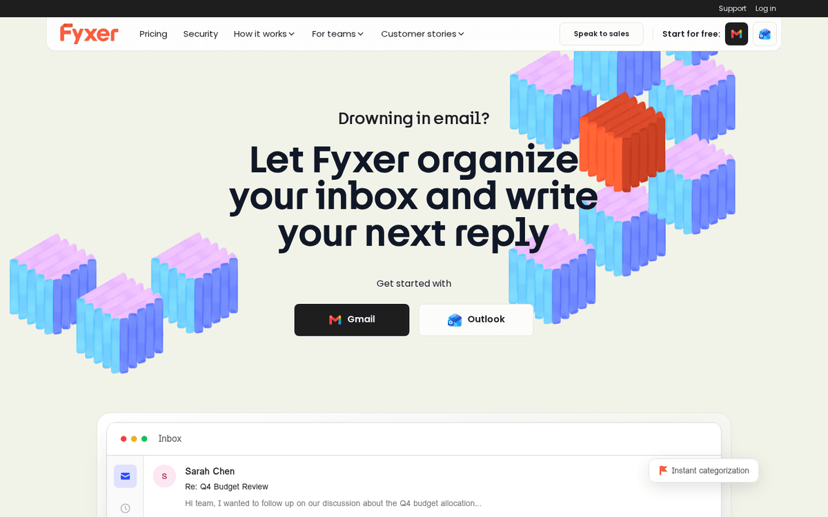 Screenshot of the Fyxer AI website.
