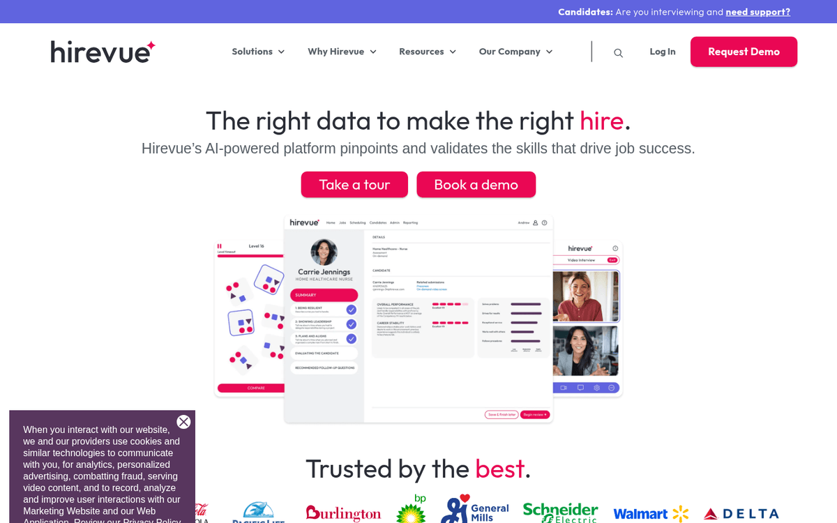 Screenshot of the HireVue website.