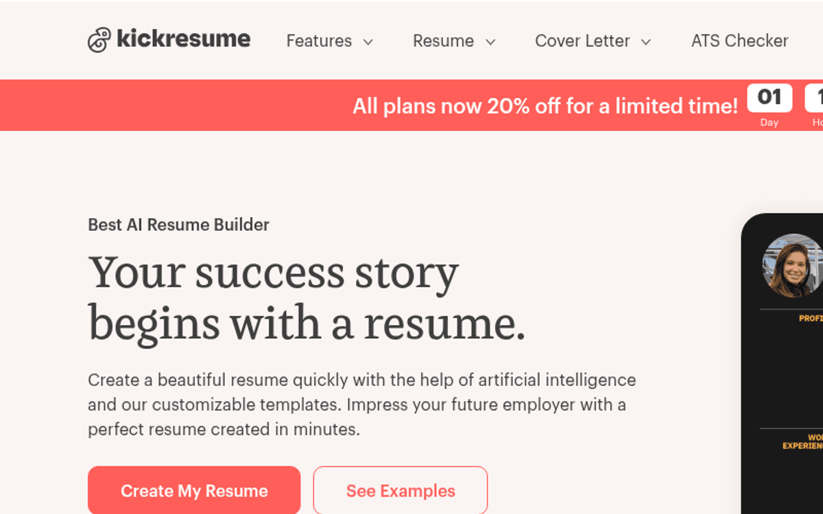 Screenshot of the Kickresume website.