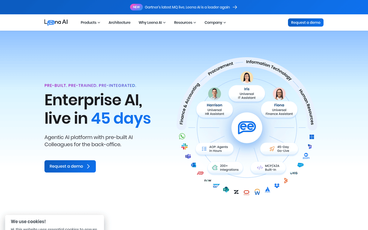 Screenshot of the Leena AI website.