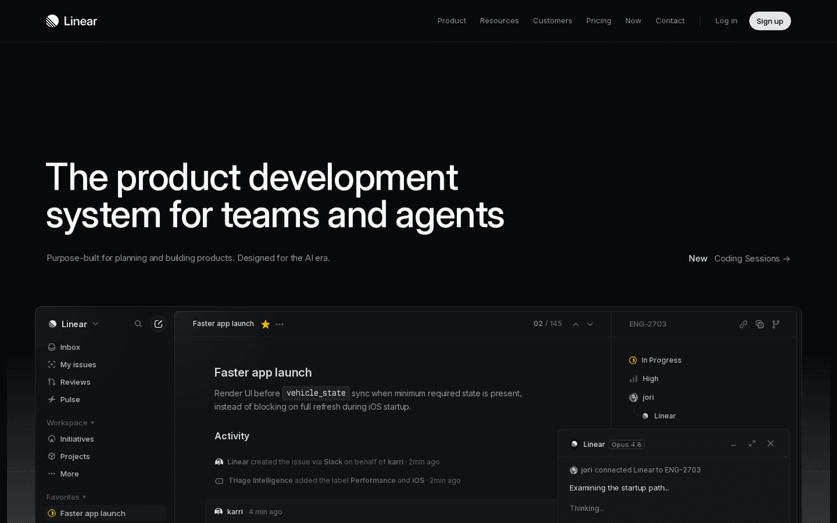 Screenshot of the Linear website.