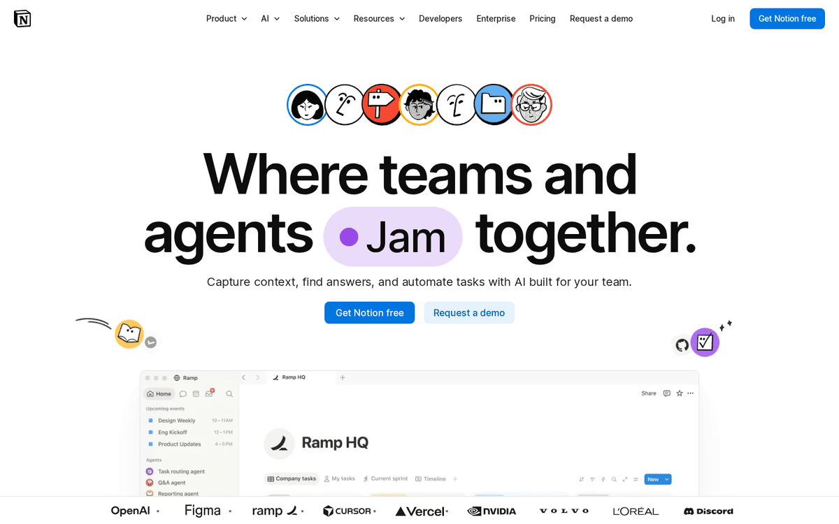 Screenshot of the Notion website.
