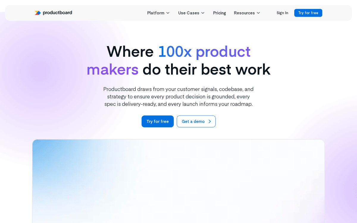 Screenshot of the Productboard website.