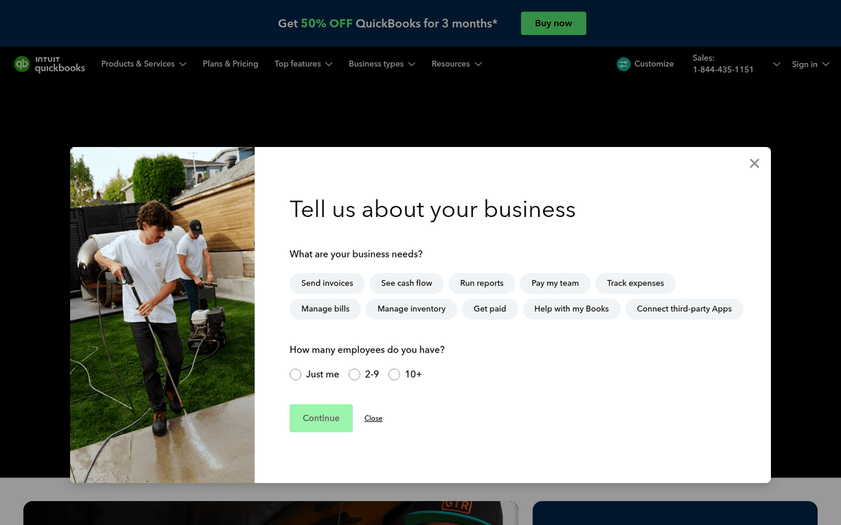 Screenshot of the QuickBooks website.