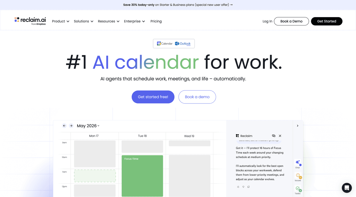 Screenshot of the Reclaim.ai website.