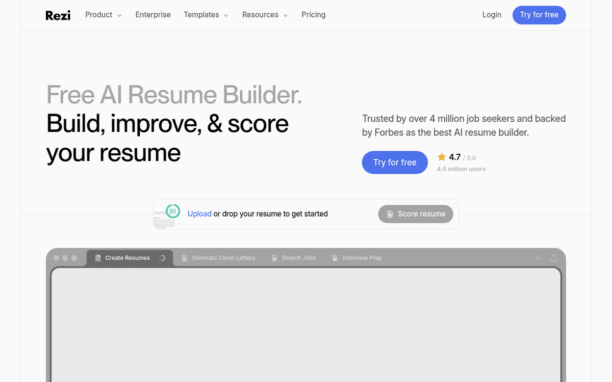 Screenshot of the Rezi website.