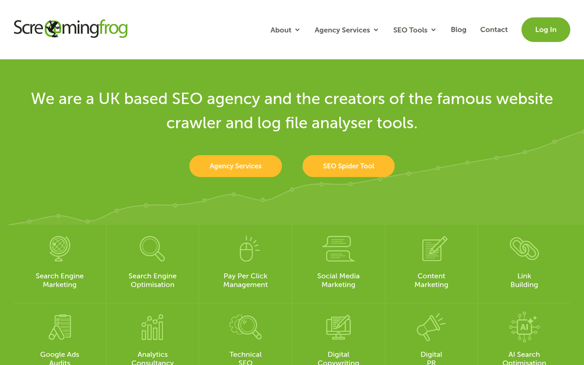 Screenshot of the Screaming Frog SEO Spider website.