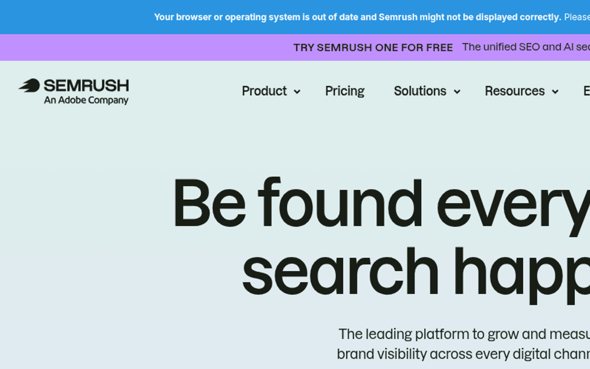 Screenshot of the Semrush website.