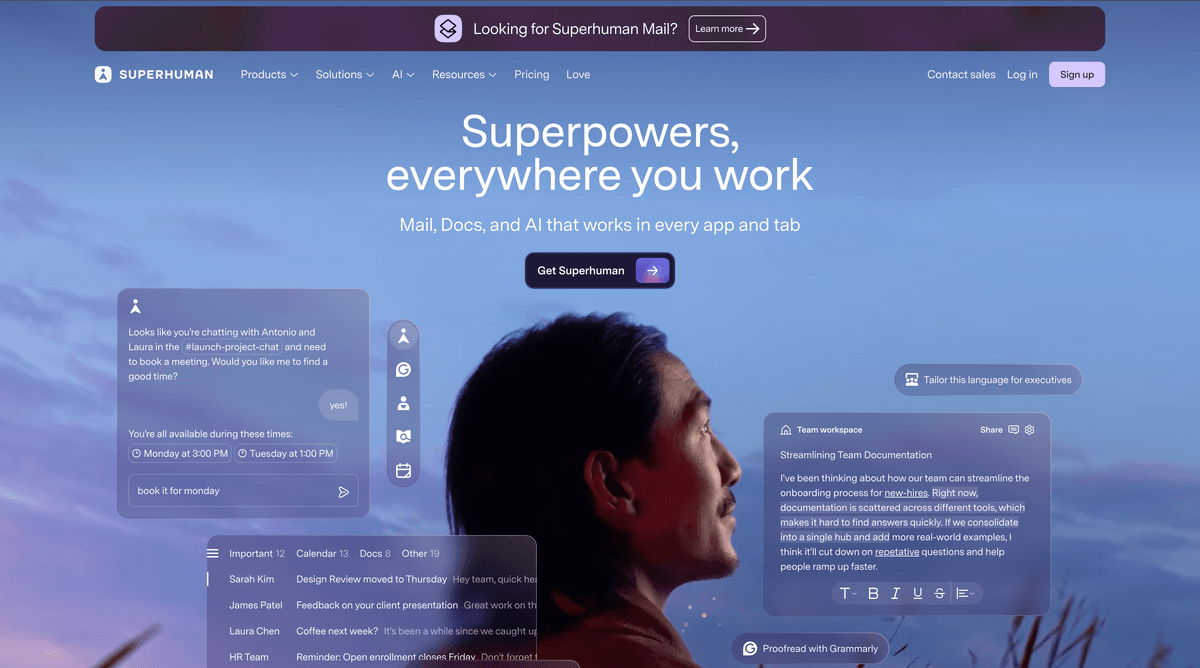 Screenshot of the Superhuman website.