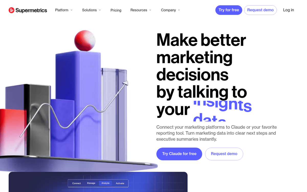 Screenshot of the Supermetrics website.