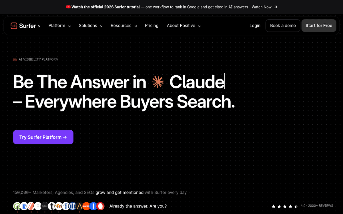 Screenshot of the Surfer SEO website.
