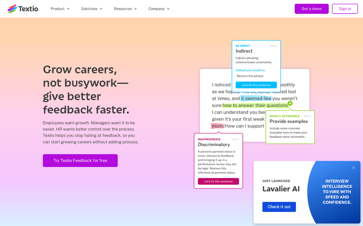 Screenshot of the Textio website.