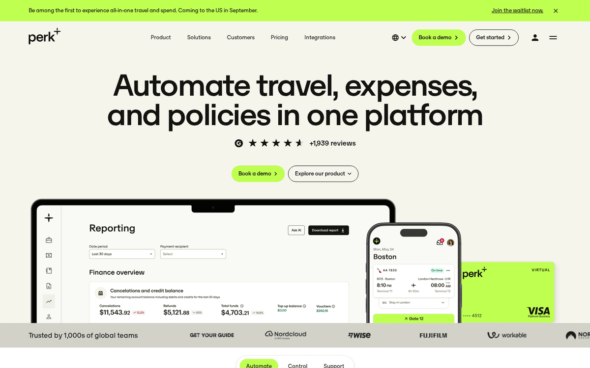 Screenshot of the TravelPerk website.
