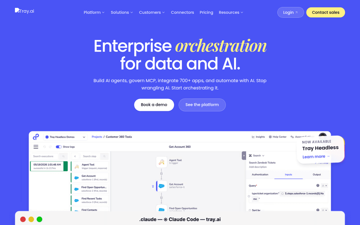Screenshot of the Tray.ai website.