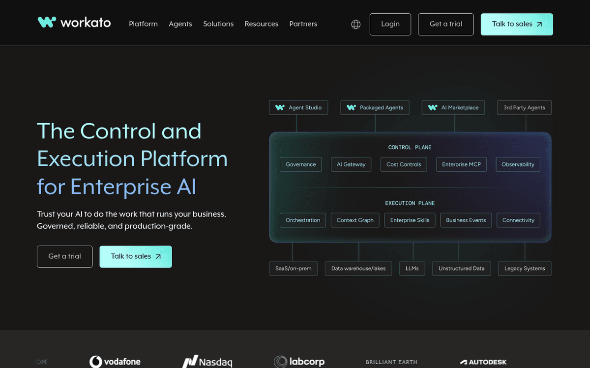 Screenshot of the Workato website.