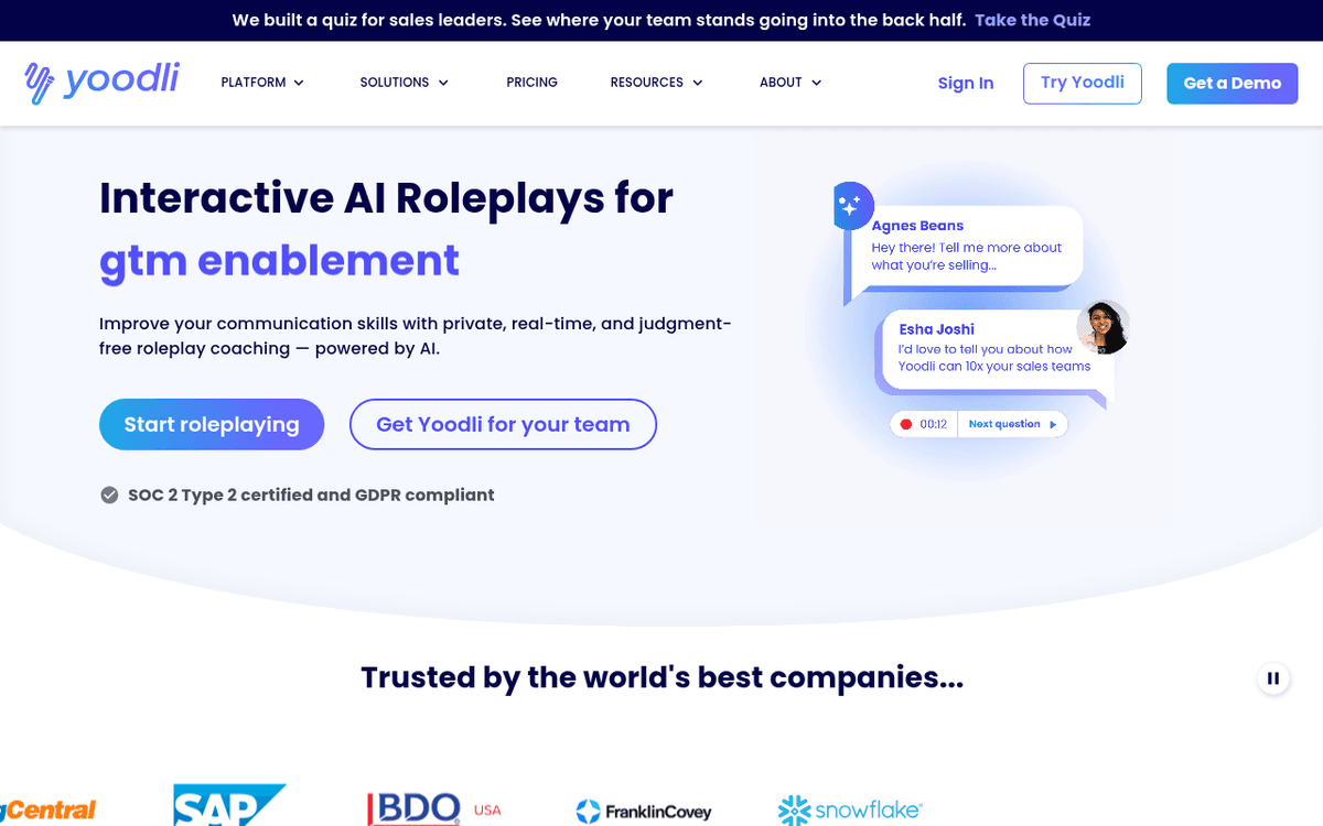 Screenshot of the Yoodli website.