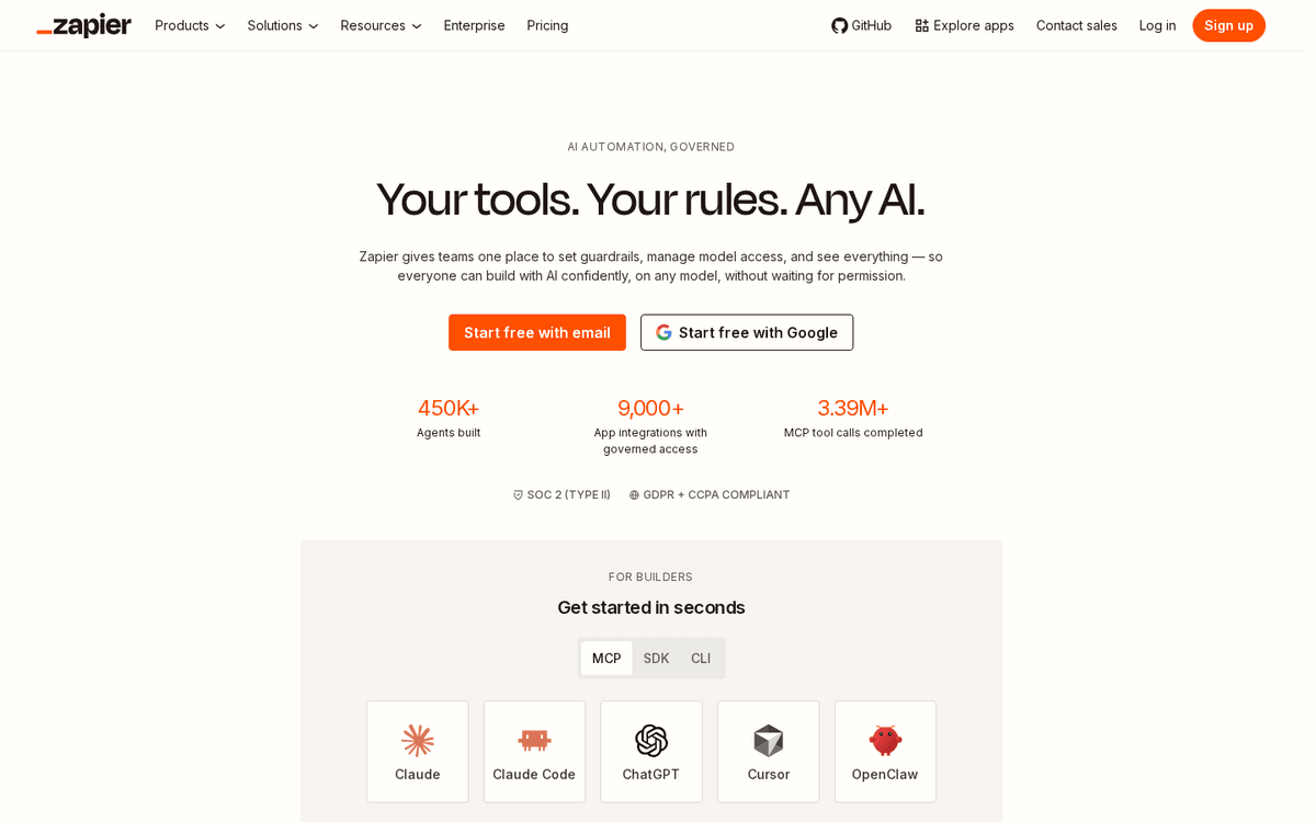 Screenshot of the Zapier website.